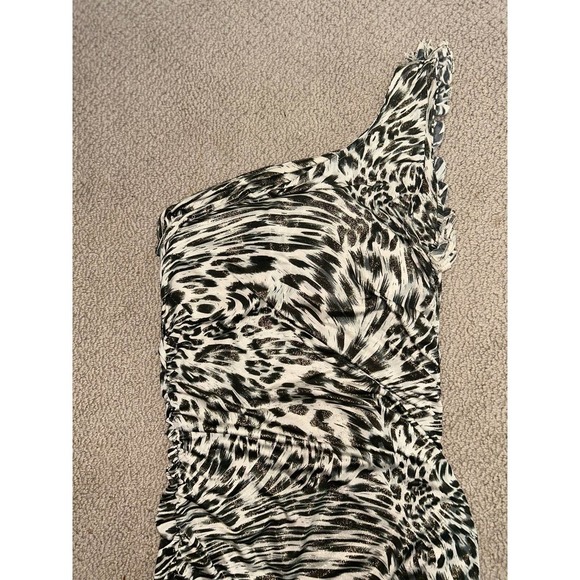 Y2K Body Central Sparkling Cheetah Print One Shoulder Body Con Padded Dress M/L - Picture 7 of 12